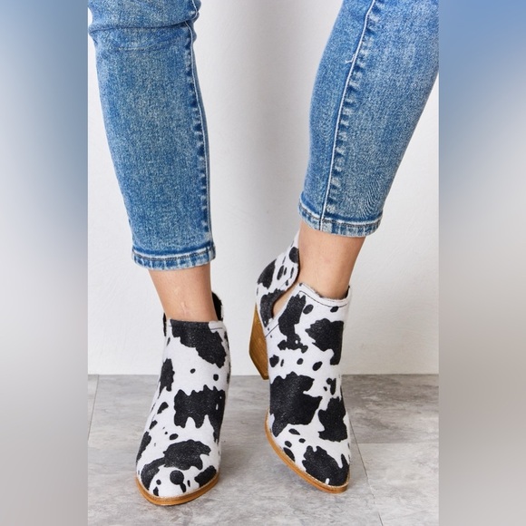 Melody Textured Cow Print Ankle Boots - Picture 1 of 10